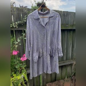 Flax small lavender print rayon/nylon button front dress.